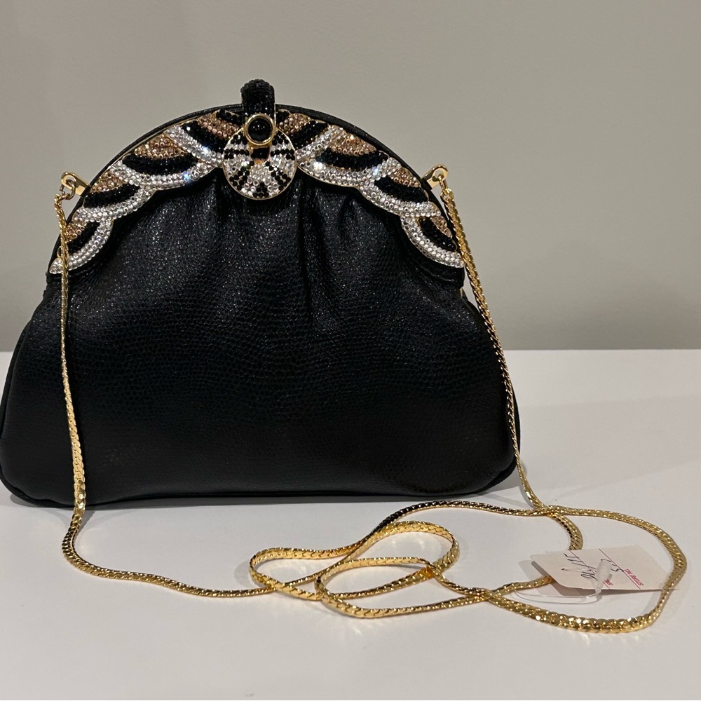 Black and Gold Vintage Clutch with Ornate Frame